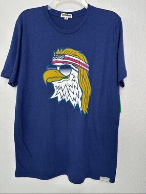 Tipsy Elves Men’s Blue Eagle Graphic Tee with Patriotic Accents Large